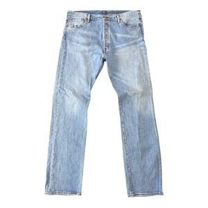 Levis 501 Jeans Men 36x34 Blue Denim Pants Button Fly Classic Lt Wash‎ Straight